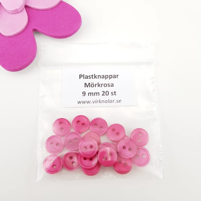 Knappar plastknappar Små mini Mörkrosa 9 mm 20 st Reapris