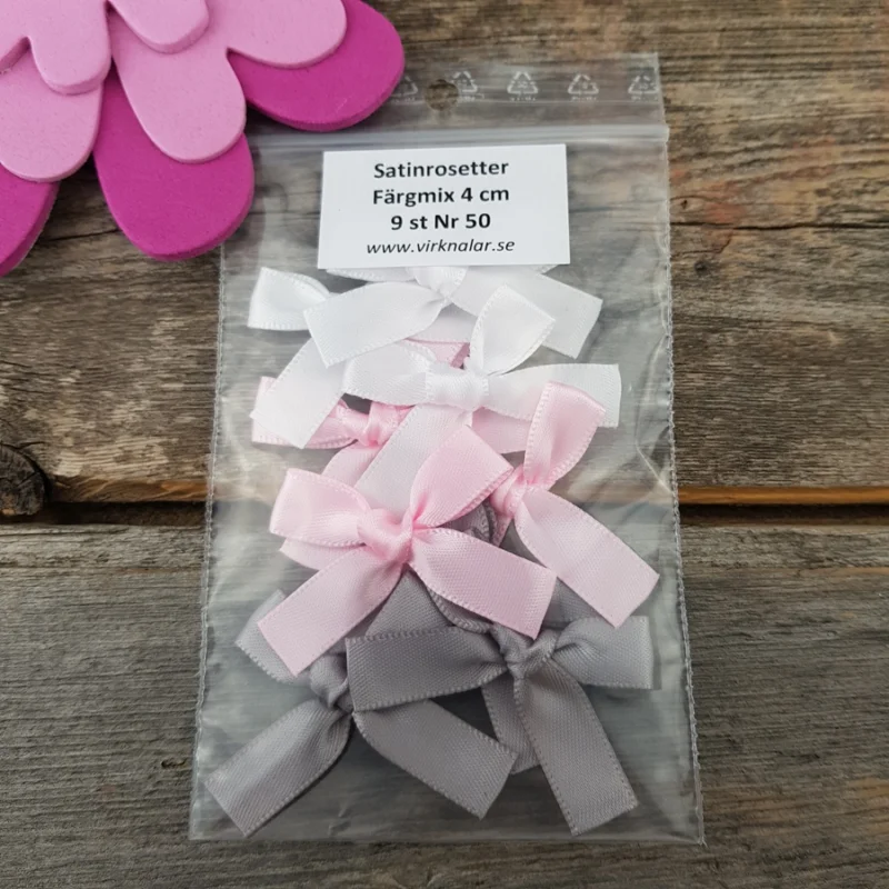 Fynd Satinrosetter Färgmix 4 cm Storpack 9 st Nr 50