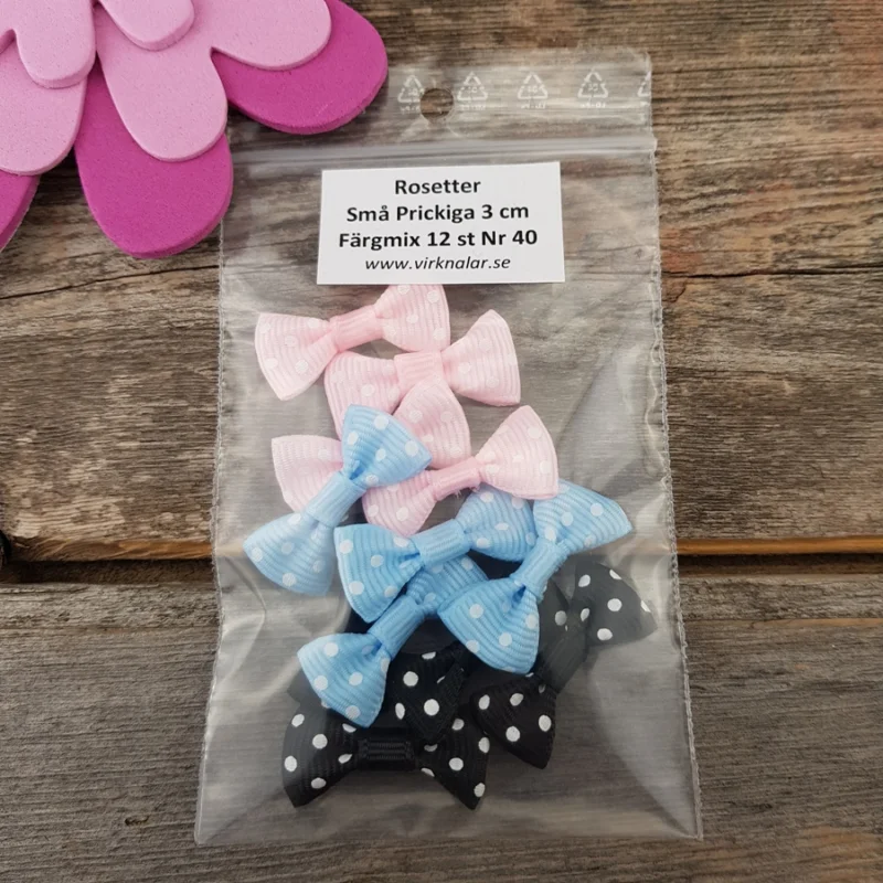 Handla nu Rosetter Färgmix Prickiga 3 cm Storpack 12 st Nr 40