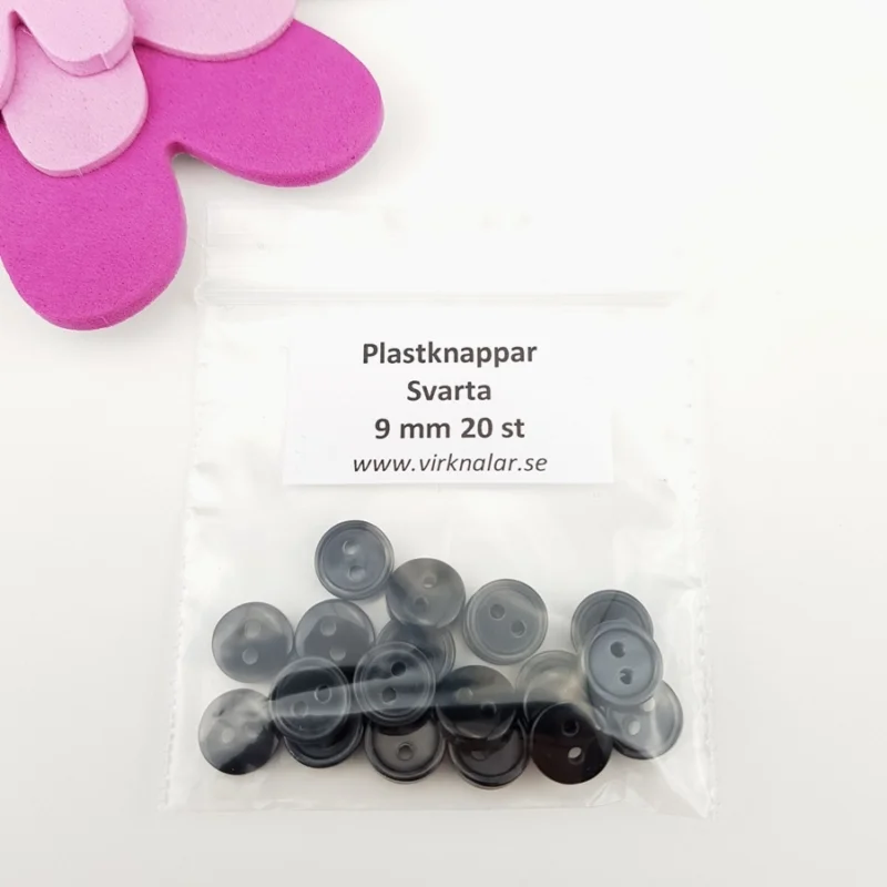 Billig Knappar plastknappar Små mini Svarta 9 mm 20 st