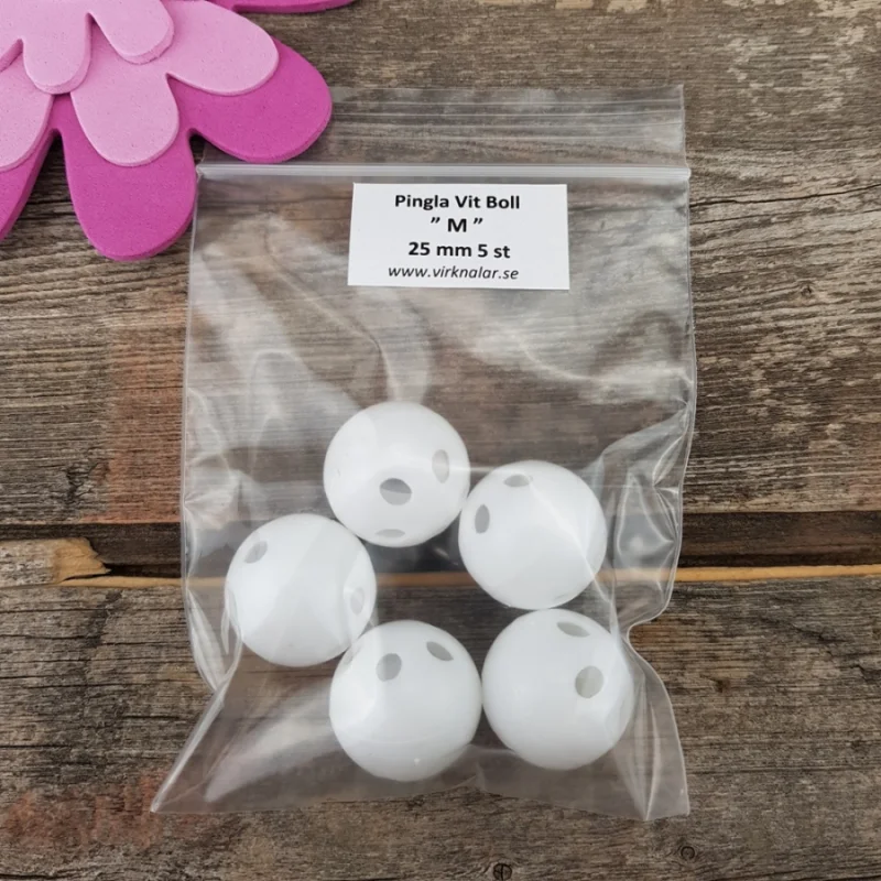 Outlet Pinglor Vit Boll M 25 mm Babyleksaker5 st