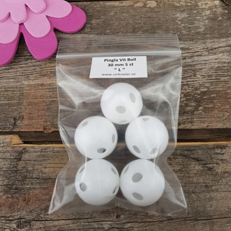 Pinglor Vit Boll L 30 mm Babyleksaker 5 st Rabatt