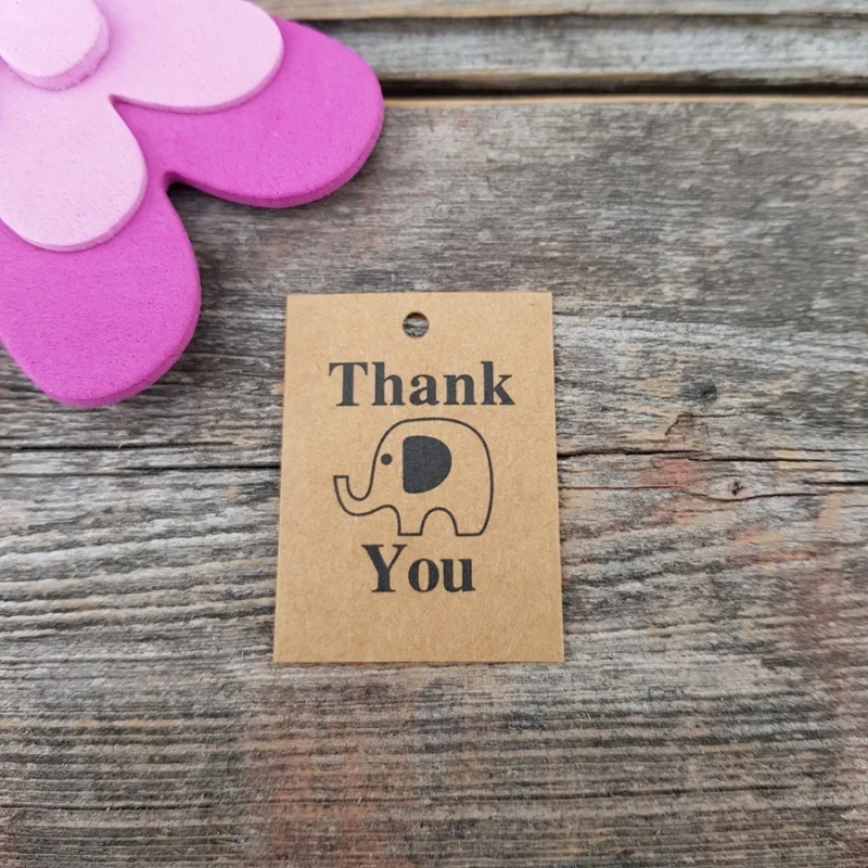 Sista chansen Pappersetiketter Handmade Elefant Thank you 10 st Nr 07