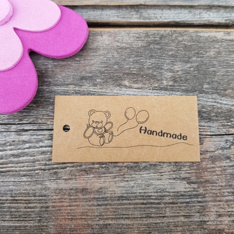 Pappersetiketter Handmade Nalle 10 st Nr 11 Rea