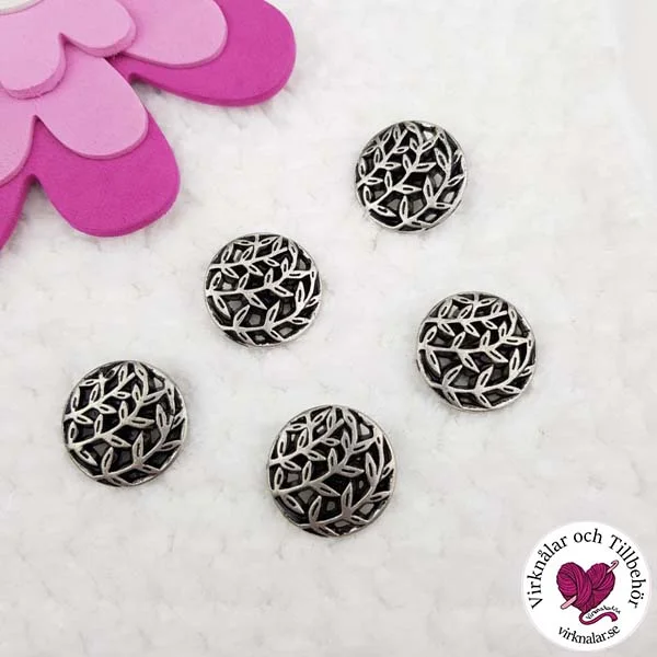 Metallknappar Bladranka Antiksilver 20 mm 5 st 5609 Utförsäljning