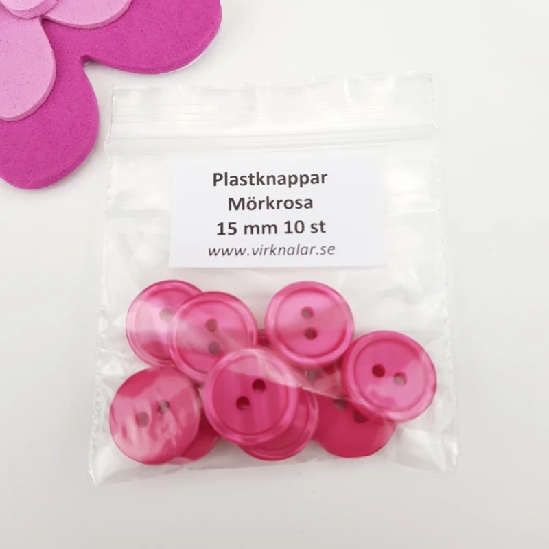 Knappar plastknappar Mörkrosa 15 mm 10 st Lågt pris