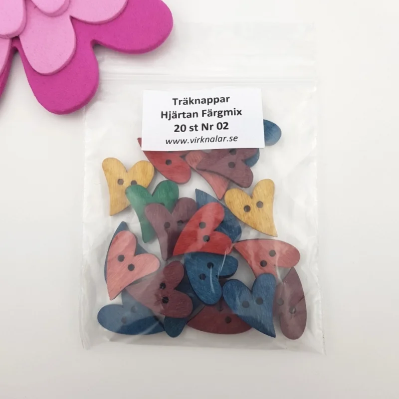 Träknappar Hjärtan Färgmix 20 mm 20 st Rea