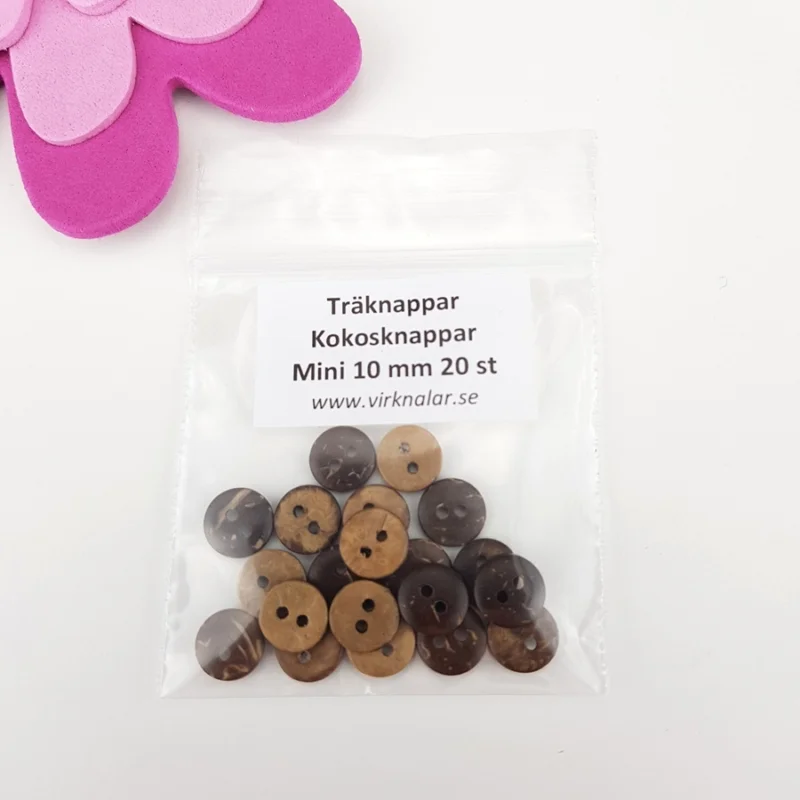 Träknappar Små mini Kokosknappar 9 mm 20 st Sänkt pris