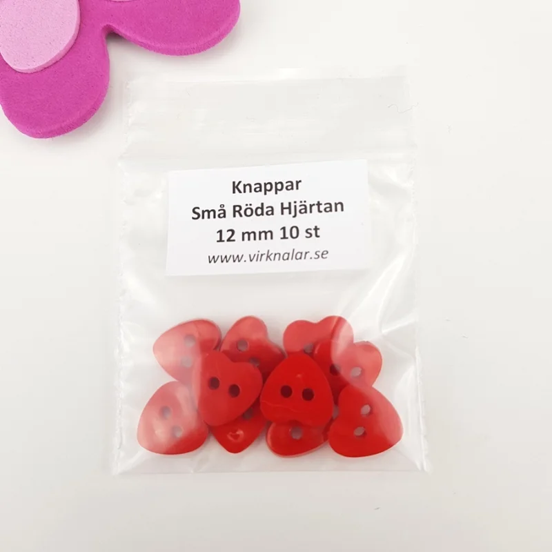Knappar plastknappar Små Röda Hjärtan 12 mm 10 st Kampanjpris
