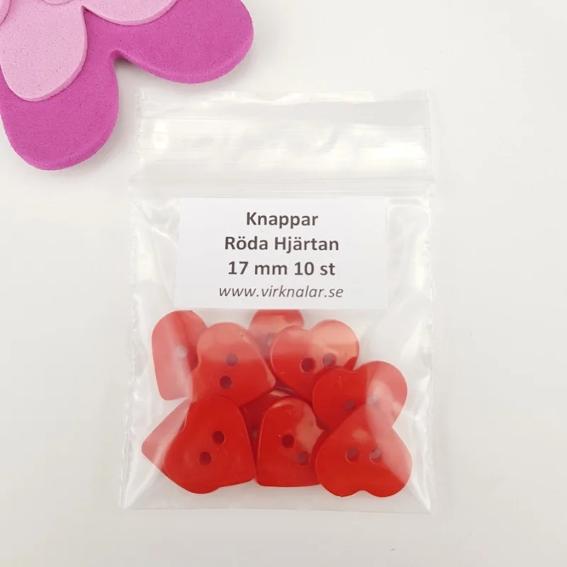 Knappar plastknappar Röda Hjärtan 17 mm 10 st Utförsäljning