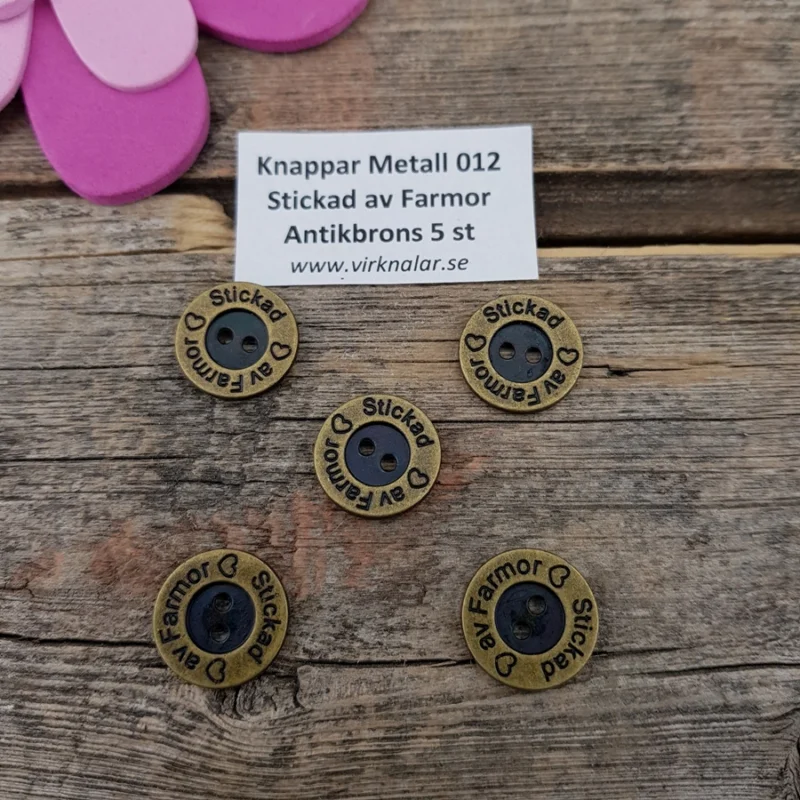 MetallknapparAntikbrons Stickad av Farmor 15 mm 5 st 012 Handla nu