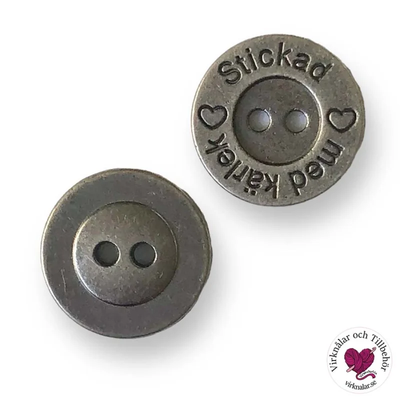 Endast idag MetallknapparAntiksilver Stickad m Kärlek 15 mm 5 st 016
