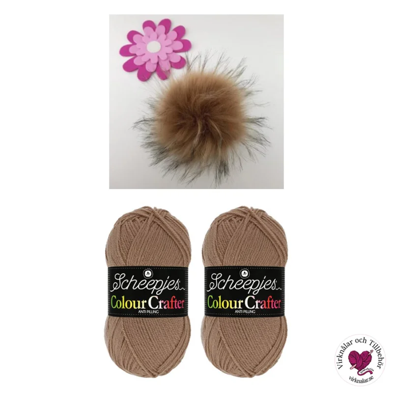 Materialkit Elsa mössa Mörkare beige med Kaki maffig pälstofs Erbjudande