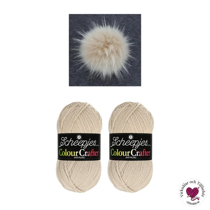 Materialkit Elsa mössa Ljusbeige med Beige maffig pälstofs Kampanjpris