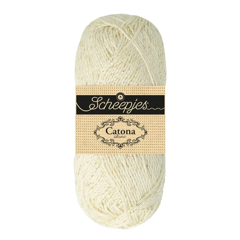 Fynd Catona Shine Glittergarn Scheepjes 50 g 105 Bridal White NR 2 m Guldglitter