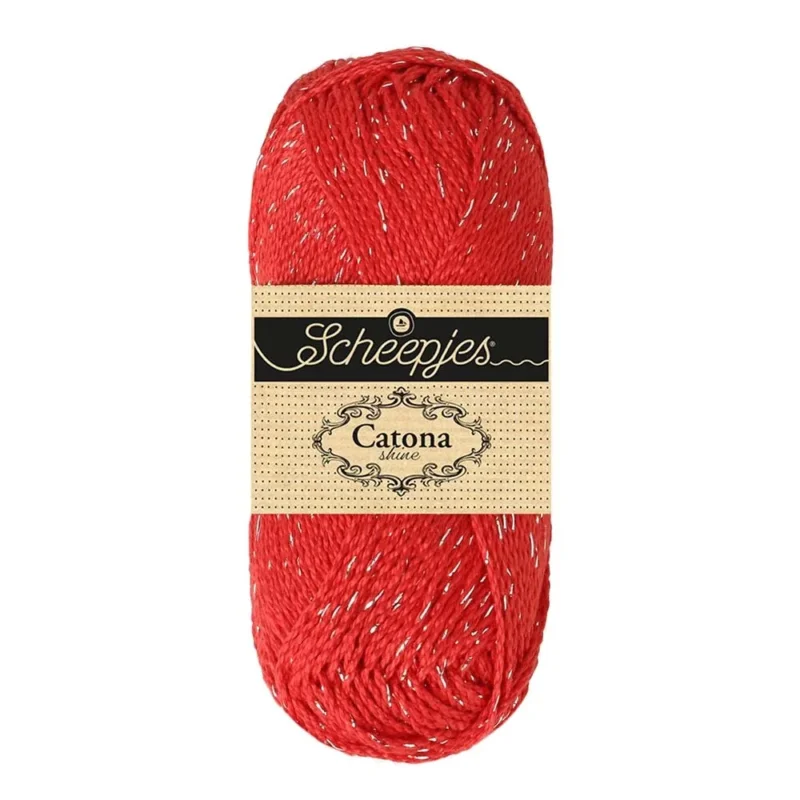 Catona Shine Glittergarn Scheepjes 50 g 115 Hot Red m Silverglitter Nedsatt pris