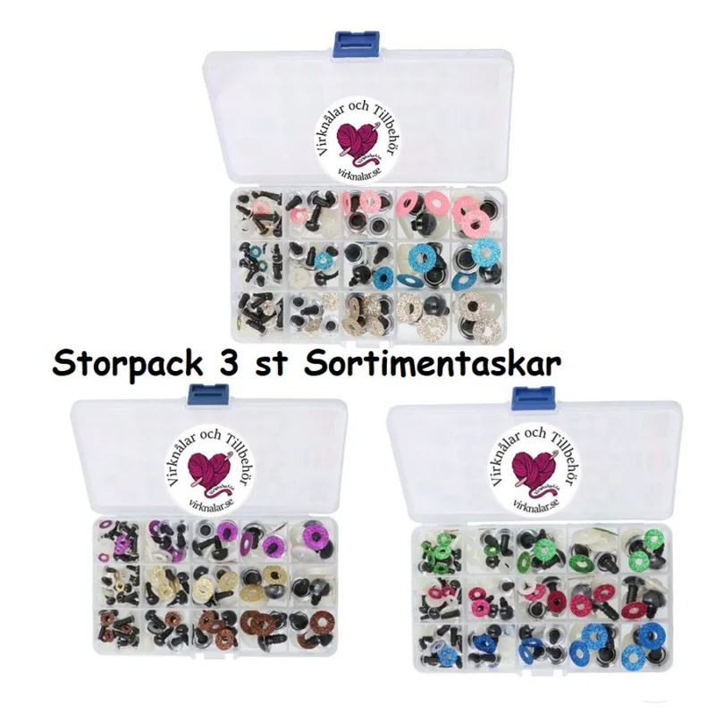 Säkerhetsögon Sortimentask Glitter 8-18 mm Storpack 3 st Sortimentaskar Extra rabatt