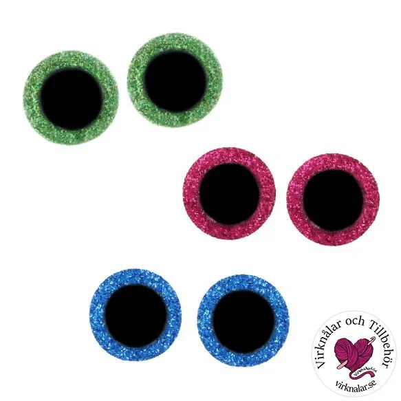 Säkerhetsögon Sortimentask Glitter 8-18 mm Mörkrosa Gröna Blåa Nr 3 I lager