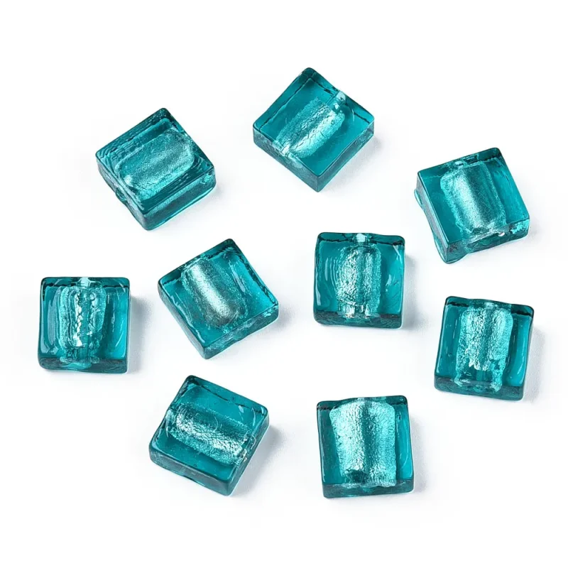 Lågt pris Lampwork, Glaspärlor, Silverfoil, 20 st, Square, Teal
