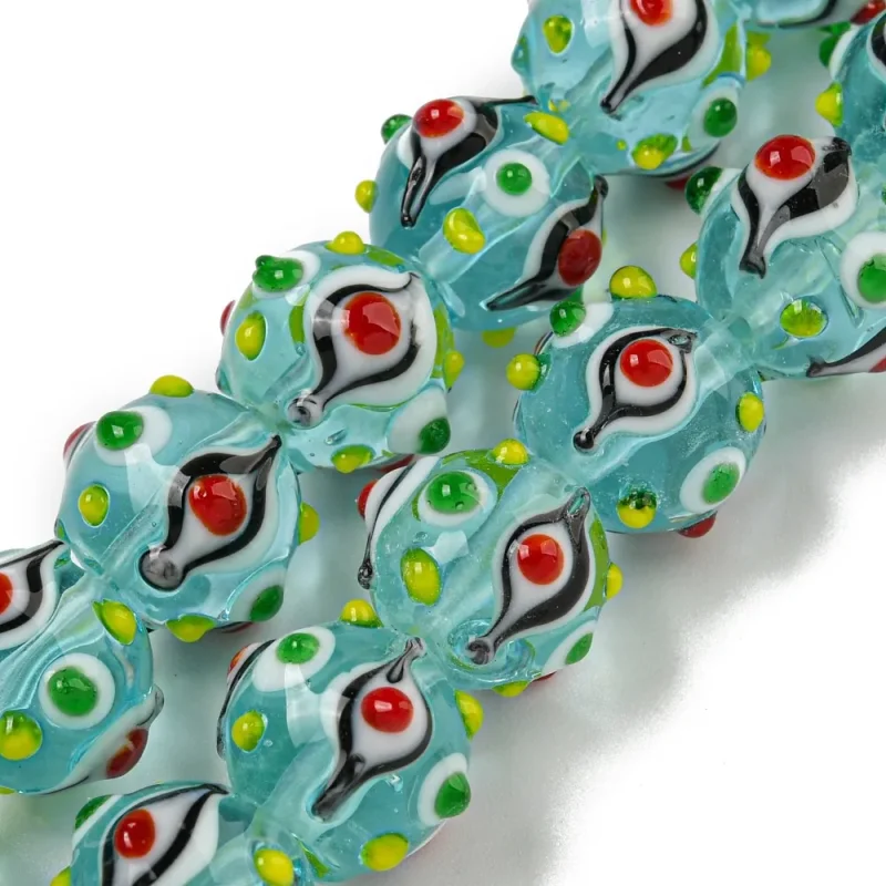 Säker betalning Lampwork, Glaspärlor, 1st, Bumpy, Round, Turquoise