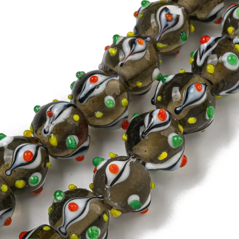 Lampwork, Glaspärlor, 1st, Bumpy, Round, Coffee I lager
