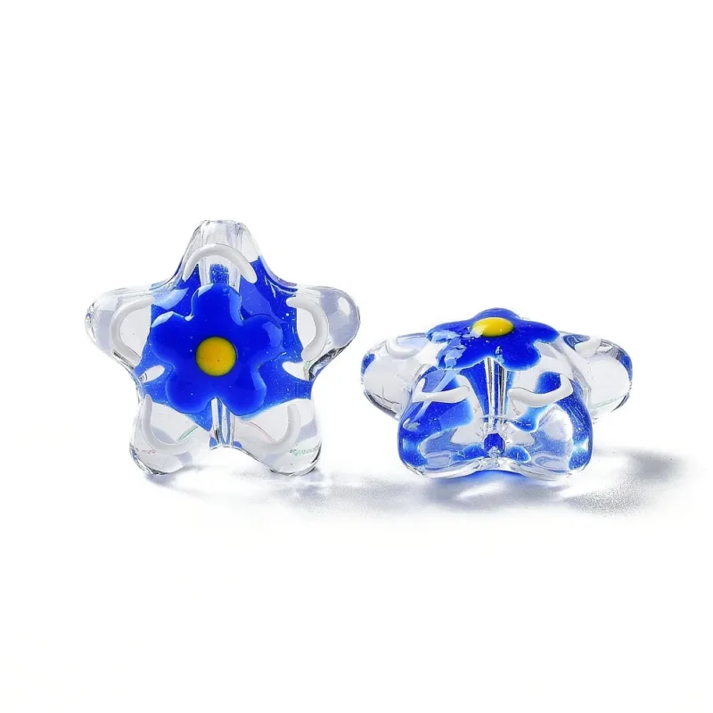 Lampwork, Glaspärlor, Blomma, 1st, Medium Blue Beställ nu