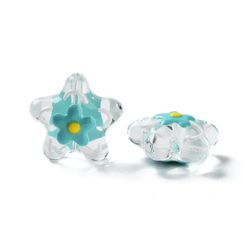 Köp online Lampwork, Glaspärlor, Blomma, 1st, Dark Turquoise