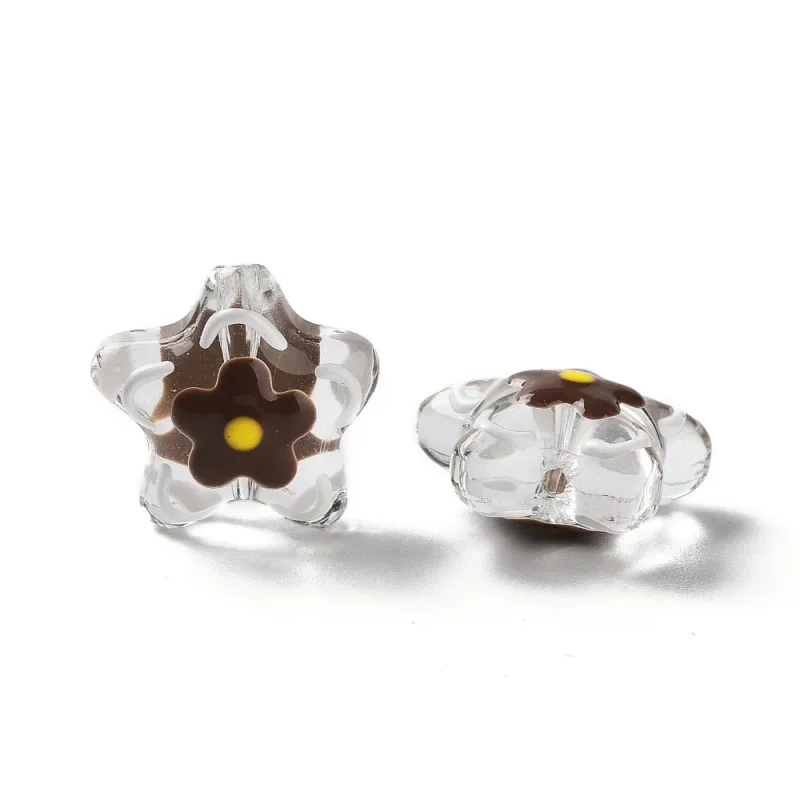 Nedsatt pris Lampwork, Glaspärlor, Blomma, 1st, Coconut Brown