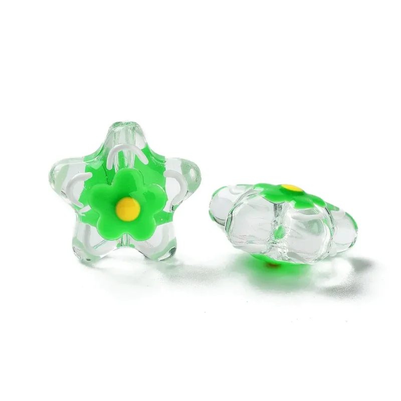 Populärt val Lampwork, Glaspärlor, Blomma, 1st, Lime Green