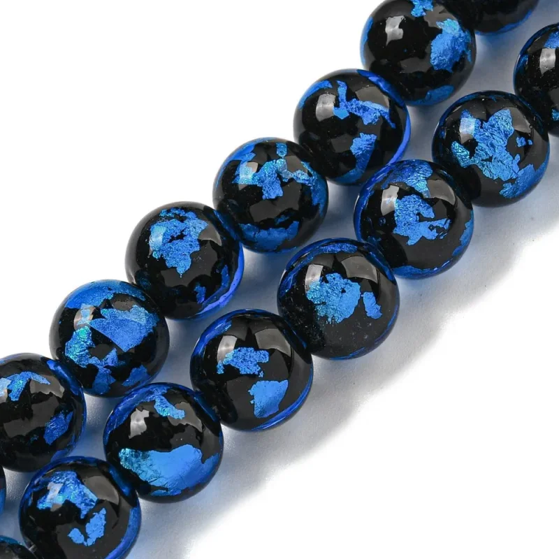 Lampwork, Glaspärlor, 2st, Silver/Gold Foil, Dodger Blue Kampanj