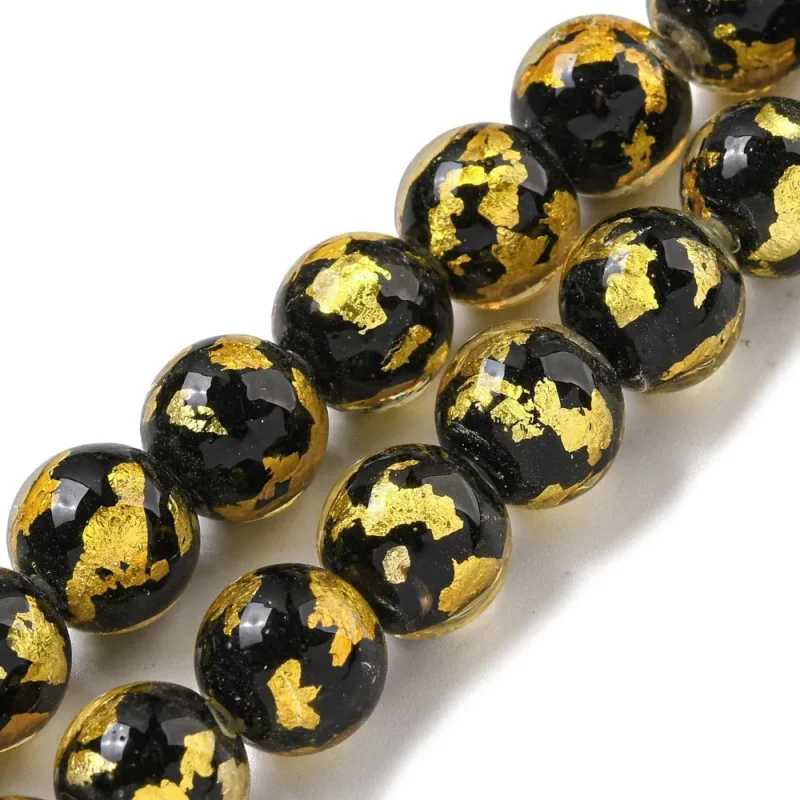 Lampwork, Glaspärlor, 2st, Silver/Gold Foil, Gold Fynd