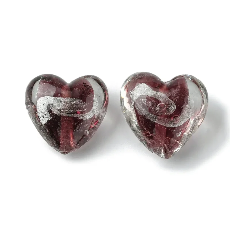 Lampwork, Glaspärlor, Hjärtan, 5st, Silver Foil, Coconut Brown Utförsäljning