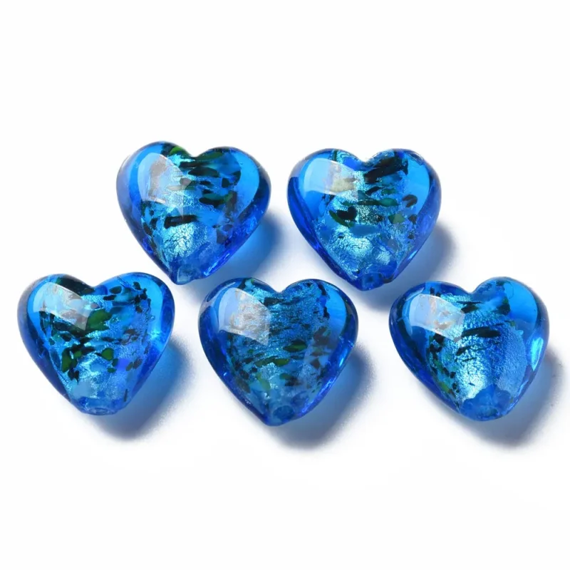 Lampwork, Glaspärlor, Hjärtan, 28st, Silver Foil, Blue Snabb frakt