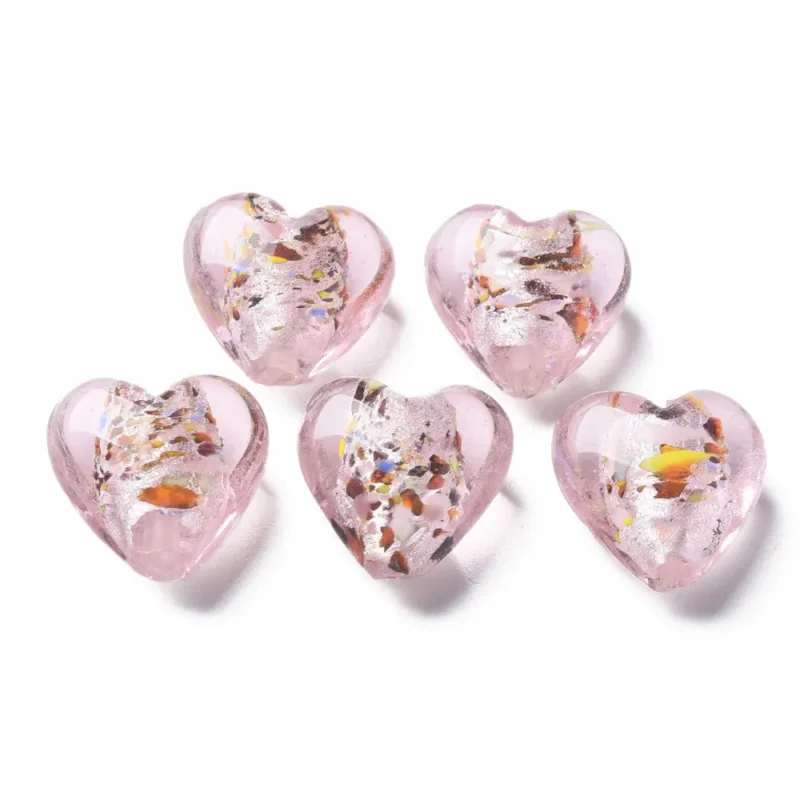 Extra rabatt Lampwork, Glaspärlor, Hjärtan, 28st, Silver Foil, Pink