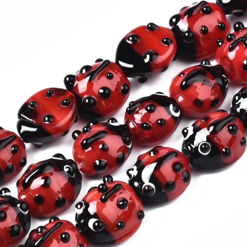 Lampwork, Glaspärlor, Nyckelpiga, ca 20st Expressleverans
