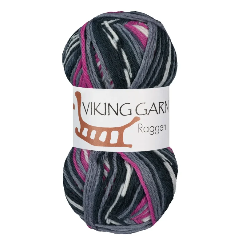 Viking Garn Raggen, 150g, Multi Mörk Grå/Cerise, 770 Begränsad tid