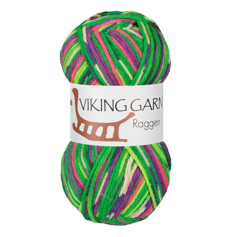 Viking Garn Raggen, 150g, Multi Grön/Rosa, 739 Begränsad tid