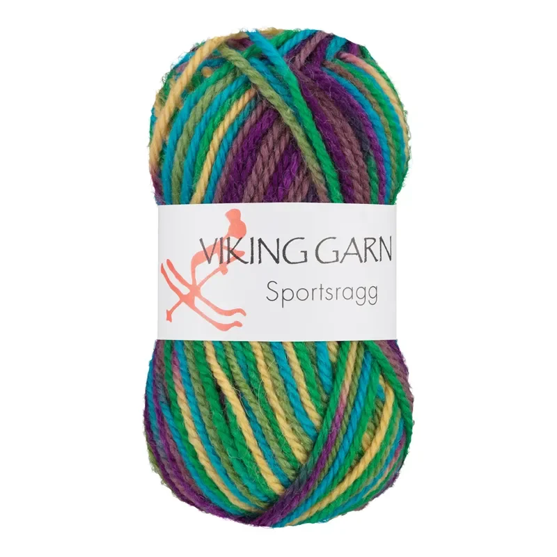 Viking Garn Sportsragg, 50g, Flerfärgad Grön/Lila, 592 Sista chansen
