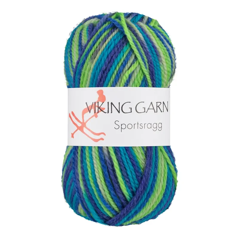 Viking Garn Sportsragg, 50g, Flerfärgad Blå/Grön, 552 Rabatt