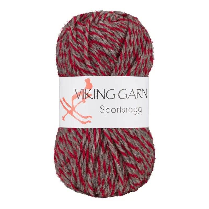 Populär Viking Garn Sportsragg, 50g, Grå/Röd, 560