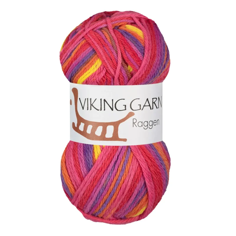 Viking Garn Raggen, 150g, Flerfärgad Gul/Cerise, 741 Kundfavorit