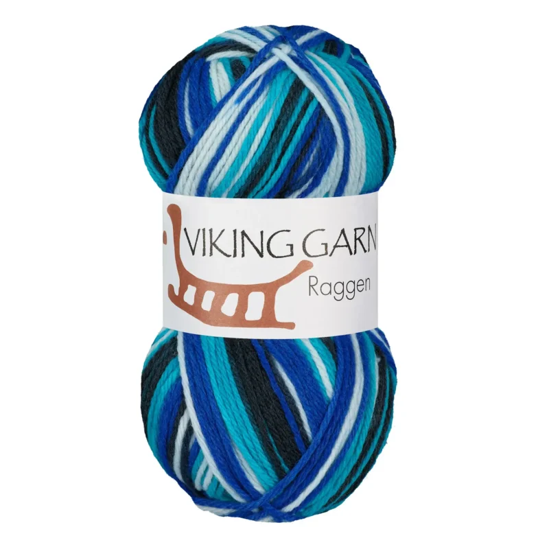 Viking Garn Raggen, 150g, Flerfärgad Blå/Vit, 729 Fri frakt