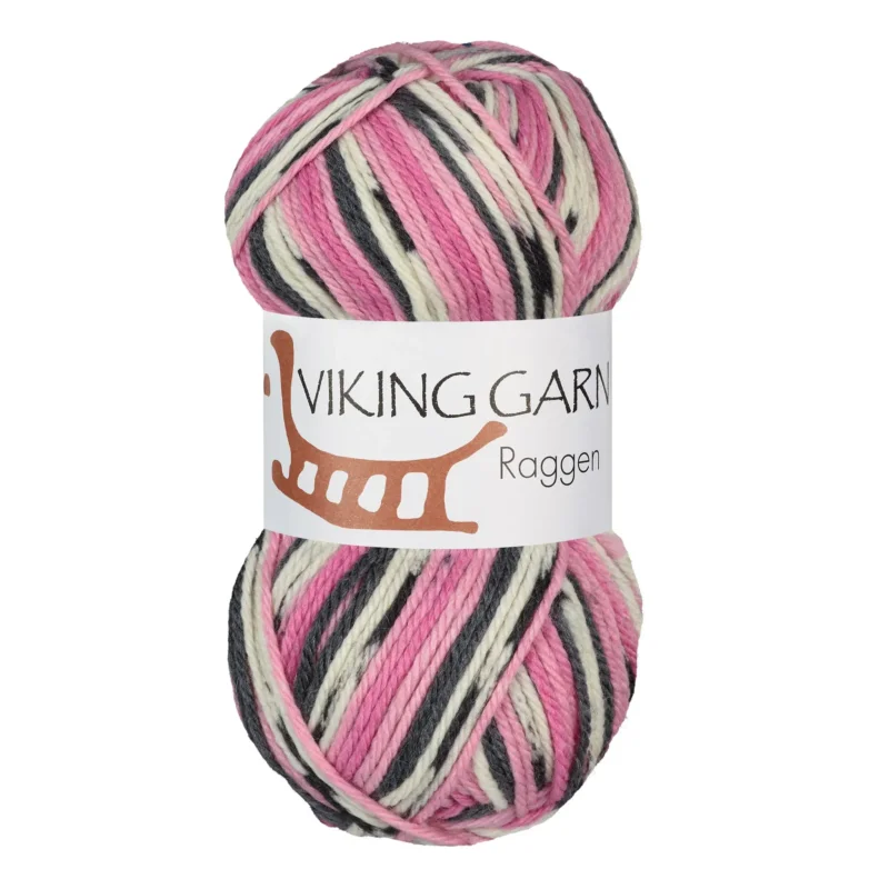 Sista chansen Viking Garn Raggen, 150g, Flerfärgad Rosa/Mörk grå, 763