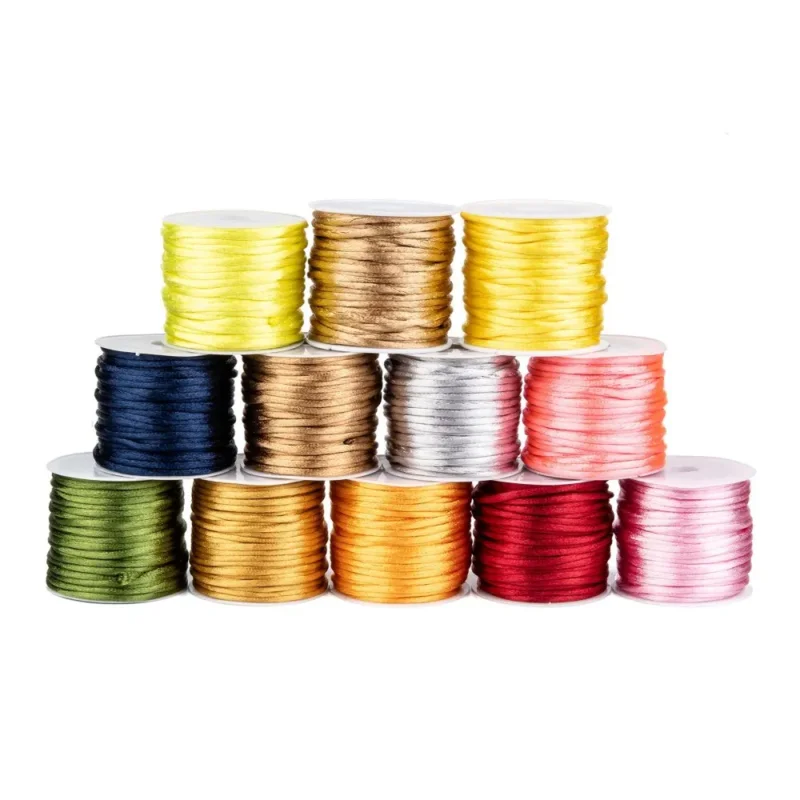 Fri frakt Mixade färger Satin Rattail Cord - 12x10m/2mm