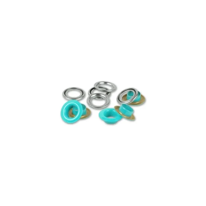 Öljetter med brickor, 8 mm, turkos 32st Fynd